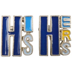 Men's PAUL SMITH Silver Tone Metal Blue & Yellow HIS & HERS Cuff Links