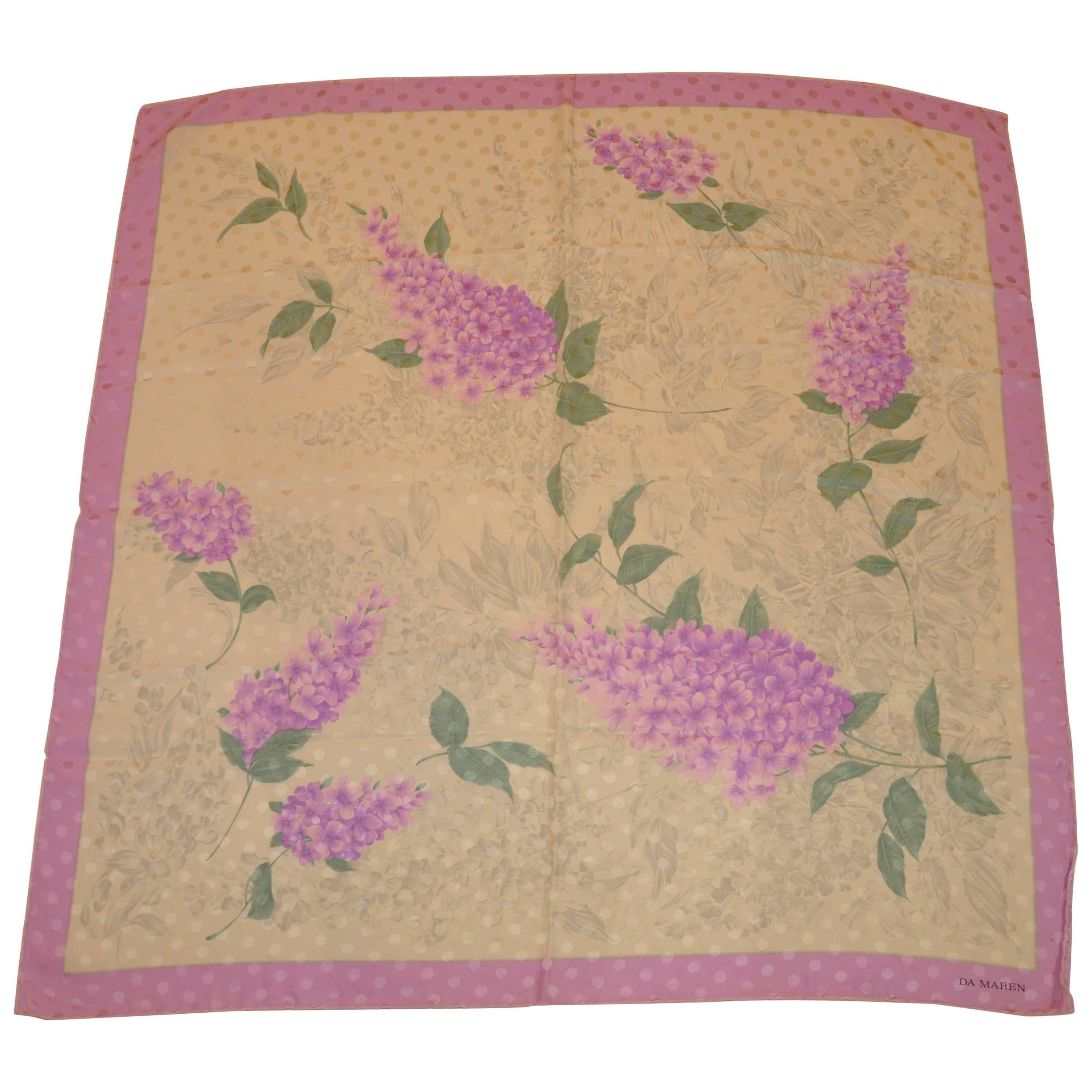 Da Maren Beautifully Detailed "Springtime Blooms" Silk Crepe di Chine Scarf For Sale