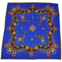 Imperial Lapis with Multi-Color "Jewels" Silk Crepe di Chine Scarf