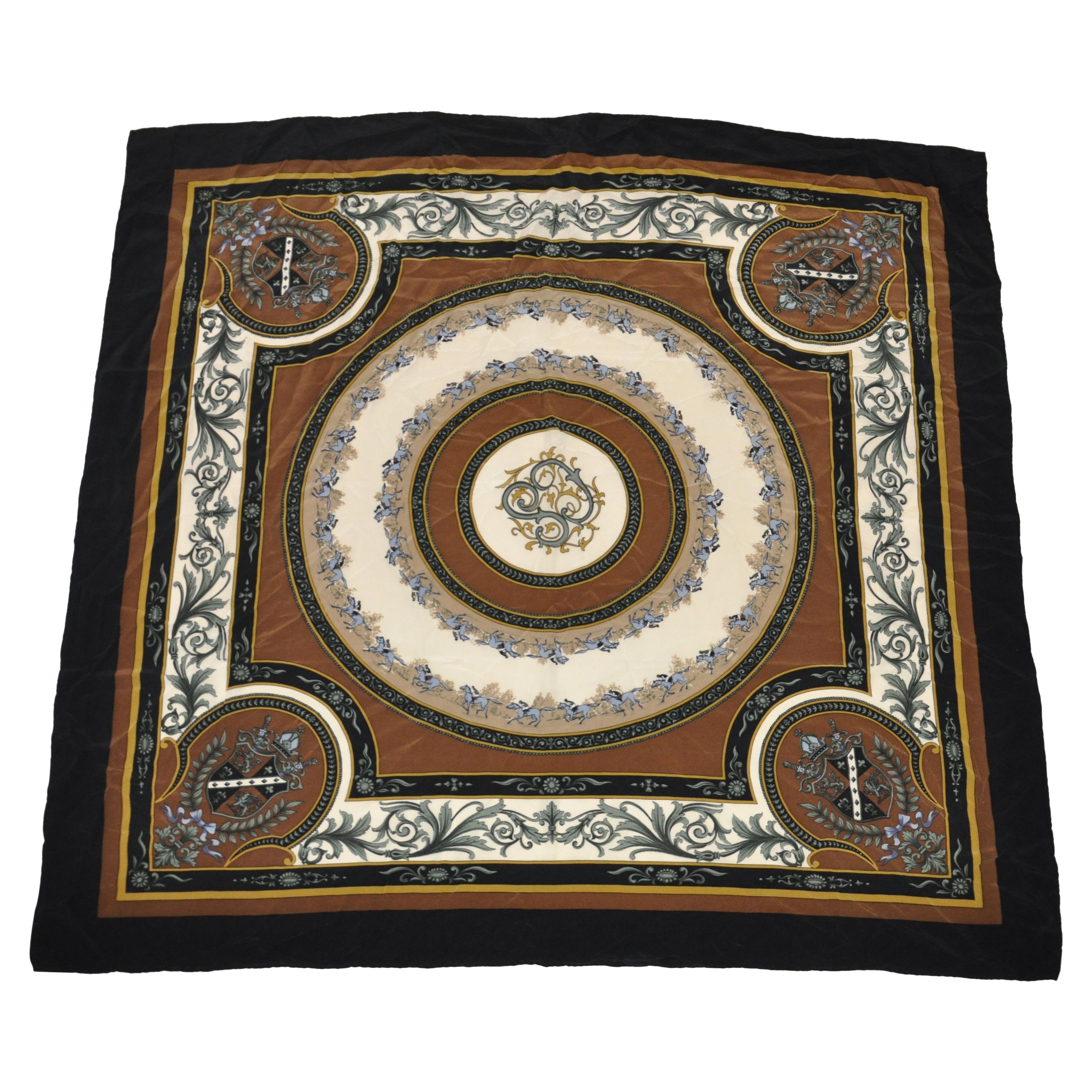 Majestic Shades of Brown & Black "Horse Race" Silk Crepe Di Chine Scarf For Sale