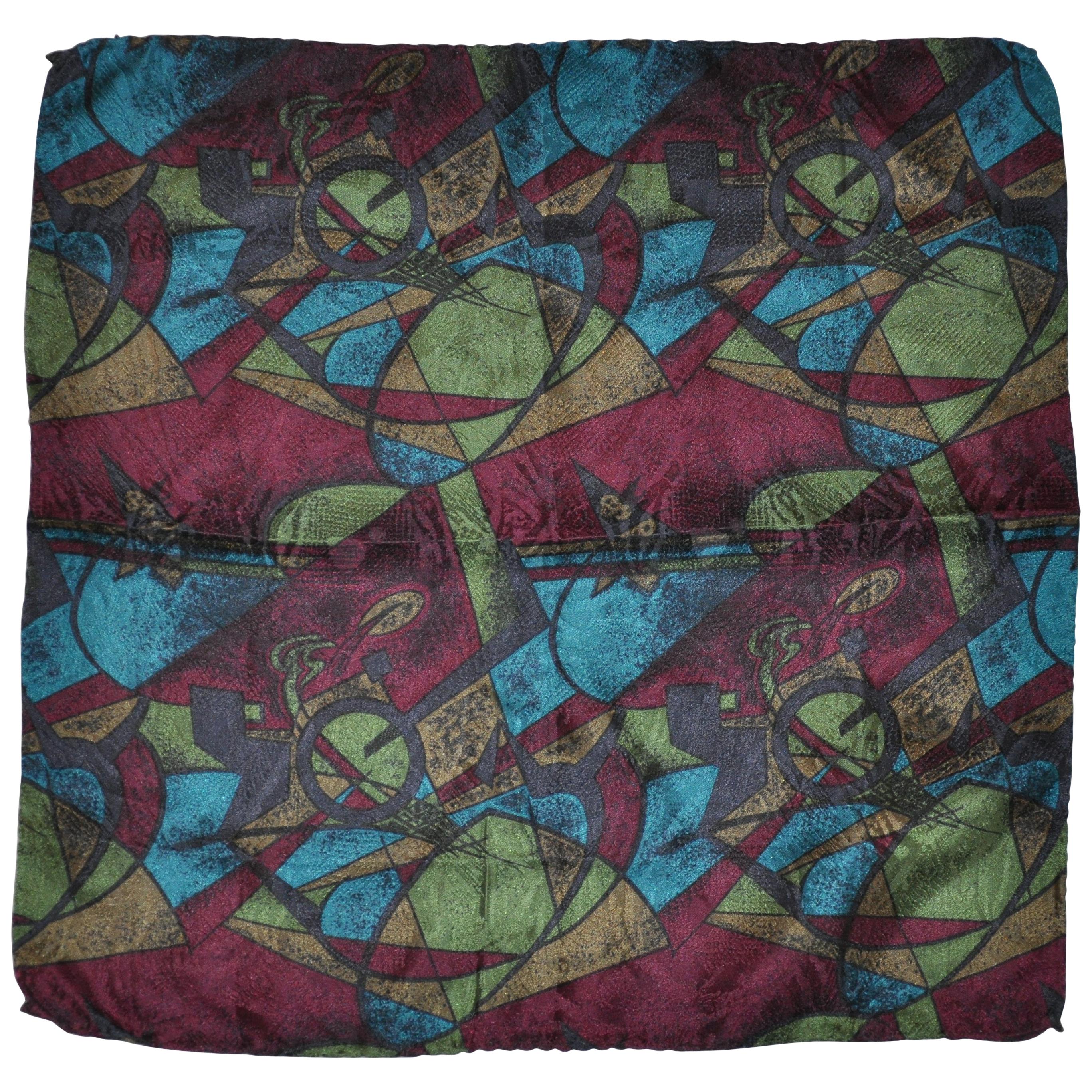 Deep Multi-Color "Qs & Os" Silk Handkerchief For Sale