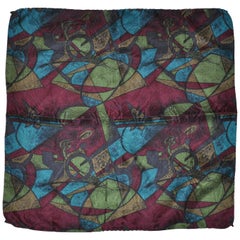 Used Deep Multi-Color "Qs & Os" Silk Handkerchief