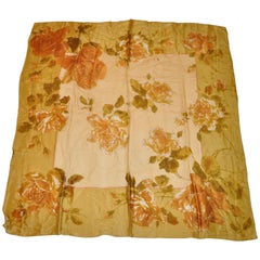 Large Echo "Shades of Gold" Silk and Silk Chiffon "Roses" Scarf