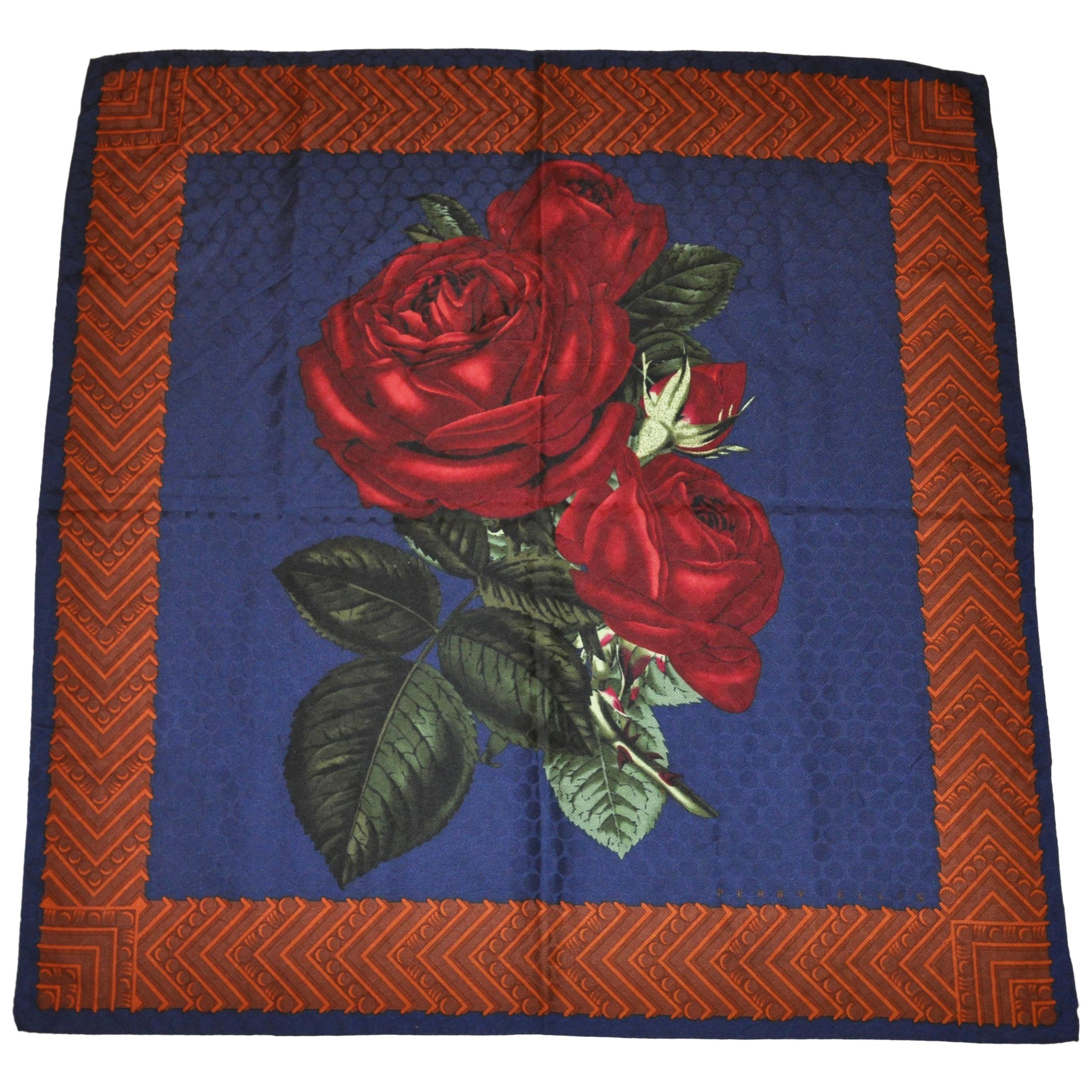 Perry Ellis "Portrait of Roses" Textured Silk Jacquard Scarf For Sale