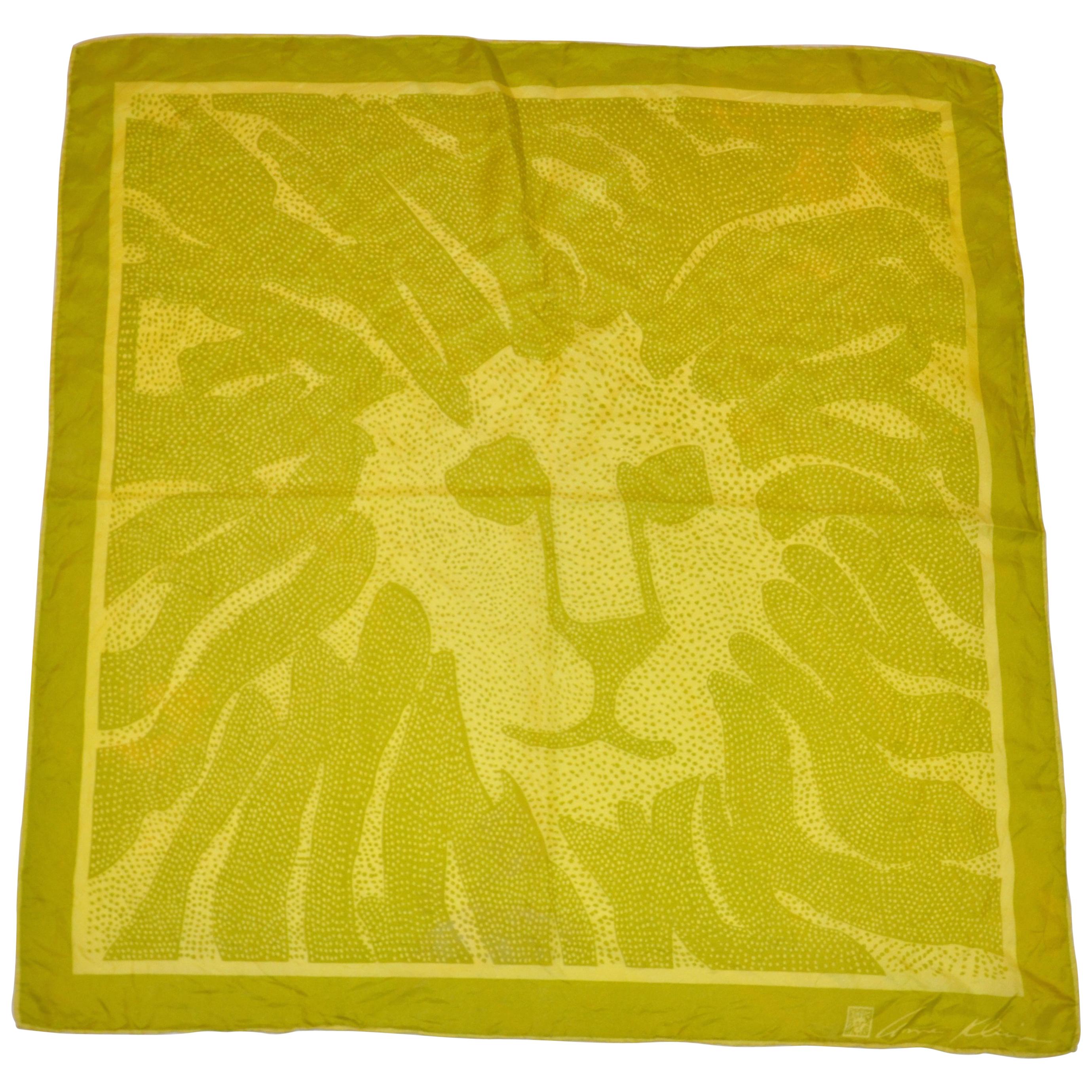 Anne Klein Neon Green & Lime Signature Logo Silk Scarf For Sale