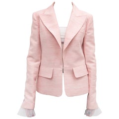 Chanel 17C Cuba Runway Pink Jacket with White Tulle Cuffs 