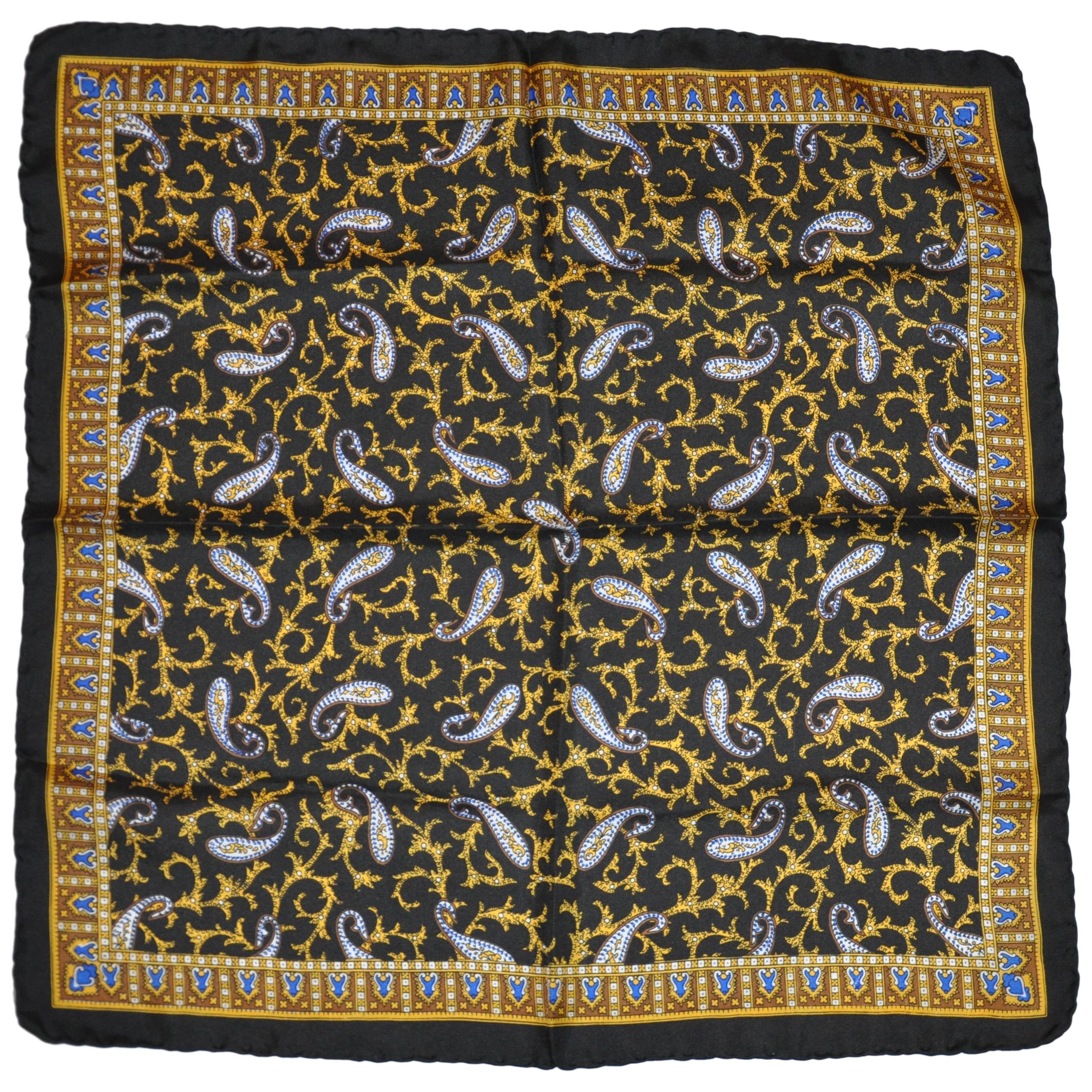 Black & Gold Multi-Color Palsey Silk Handkerchief For Sale
