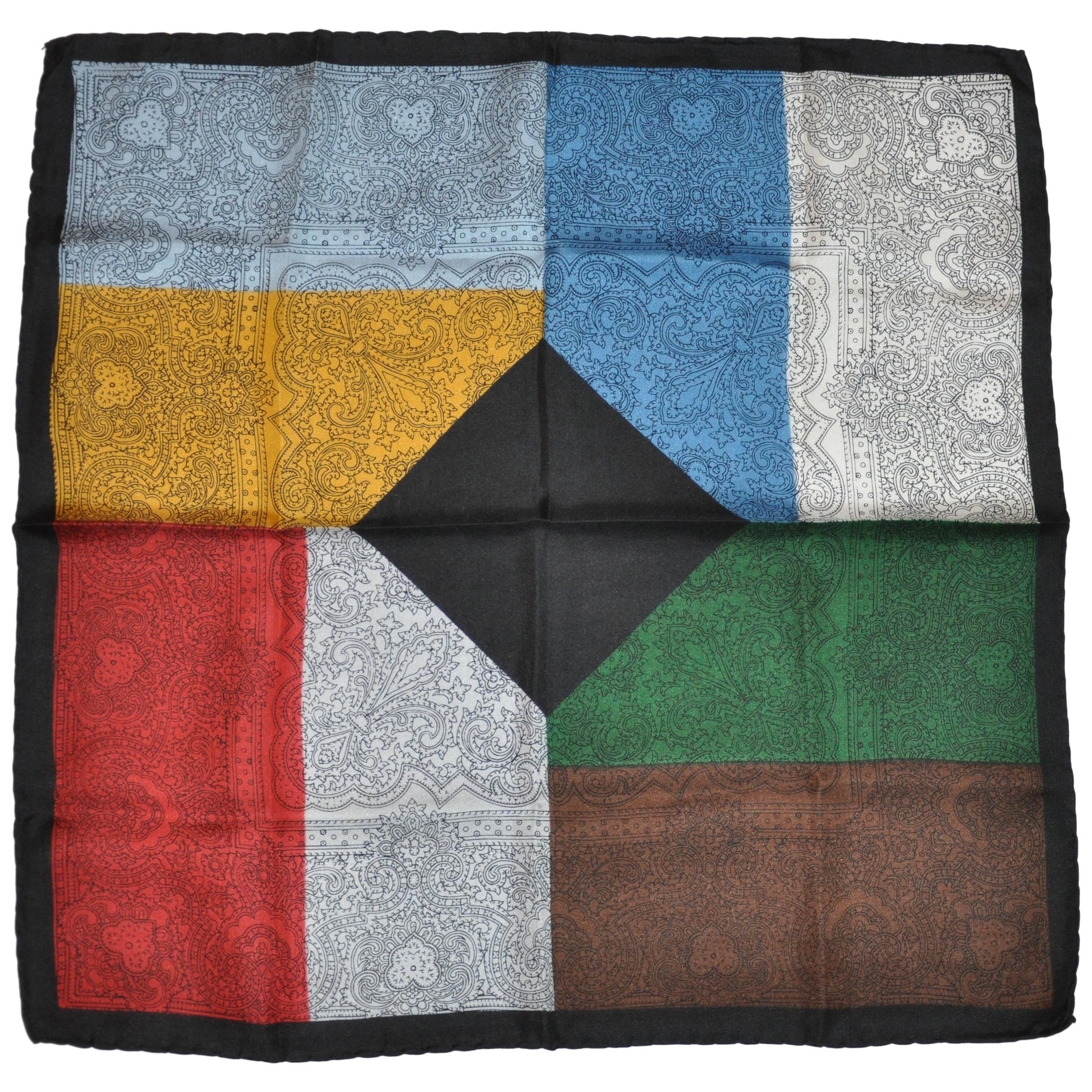 Dumont Multi-Color Color Block Multi Palsey Silk Handkerchief For Sale