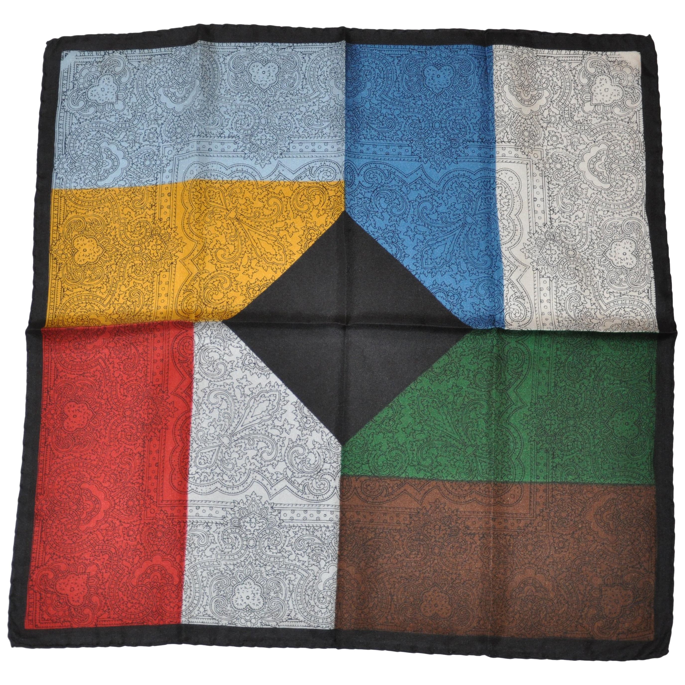 Dumont Elegant Multi Color Block Palsey Silk Handkerchief #1 For Sale