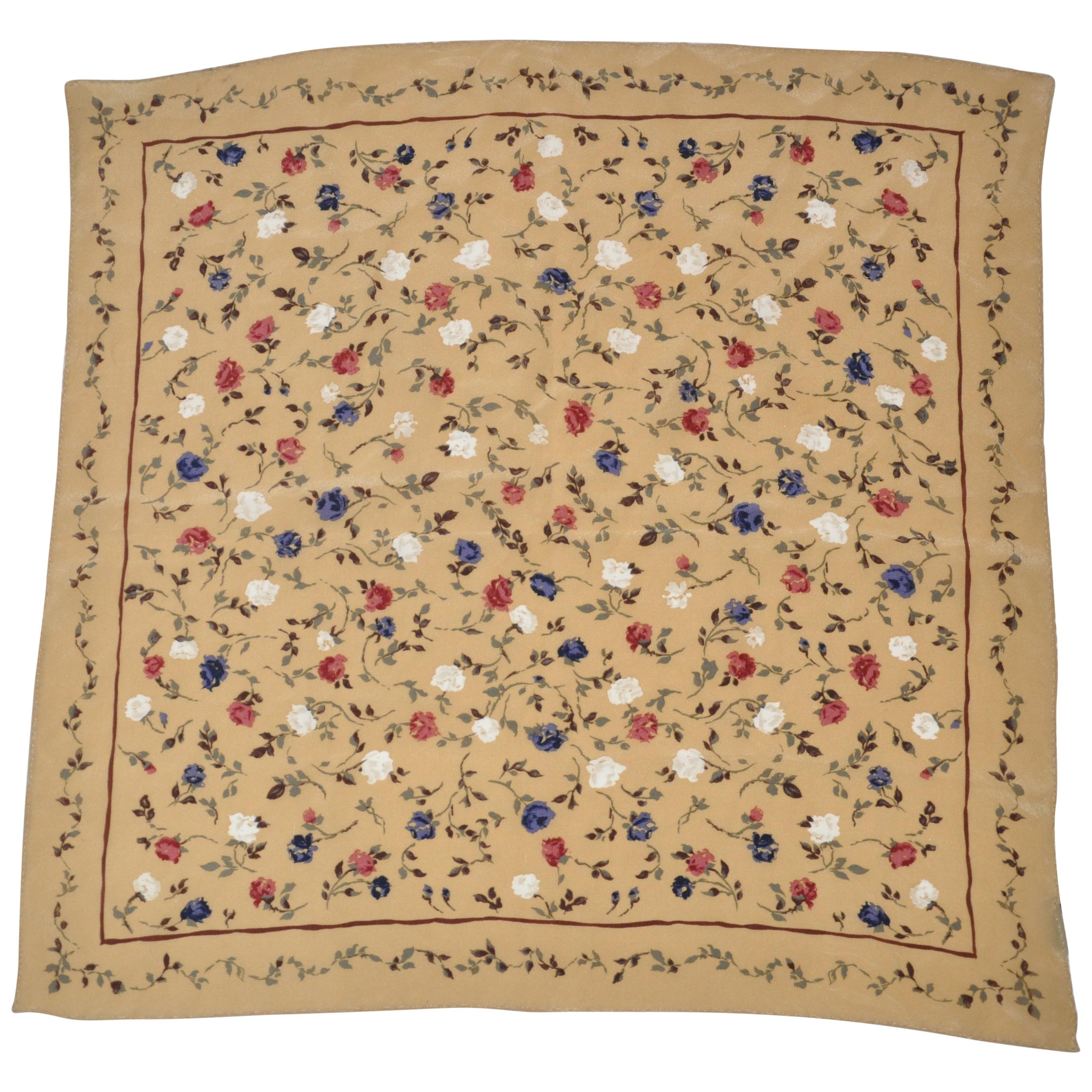 Warm Beige with Multi-Color Floral Silk Handkerchief