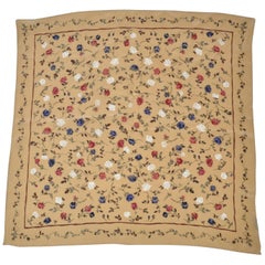 Vintage Warm Beige with Multi-Color Floral Silk Handkerchief