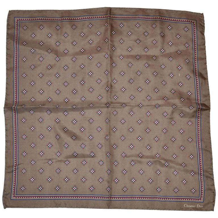 Christian Dior Taupe with Imperial Floral Silk Handkerchief For Sale