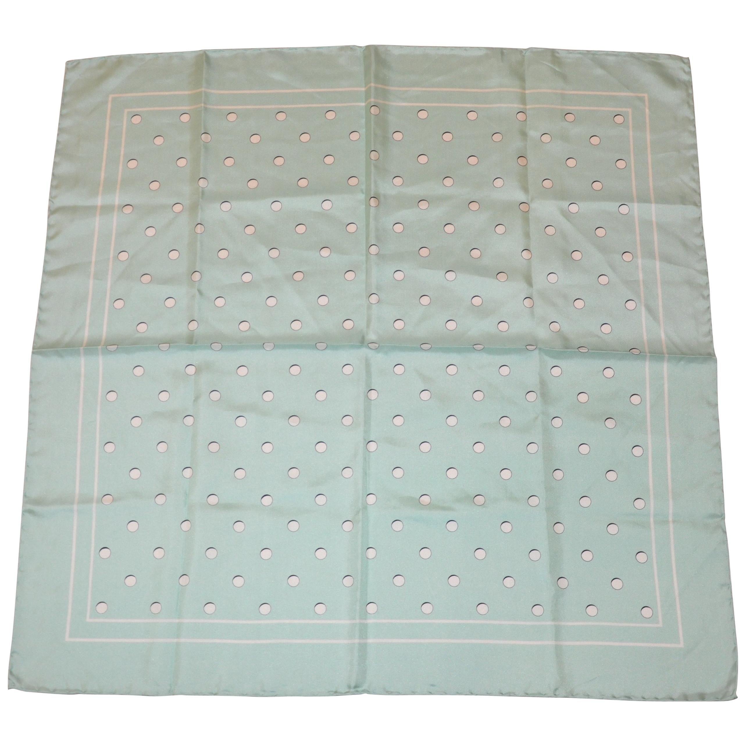 Jade-Green & Ivory Polka Dot Silk Scarf with Hand-Rolled Edges For Sale