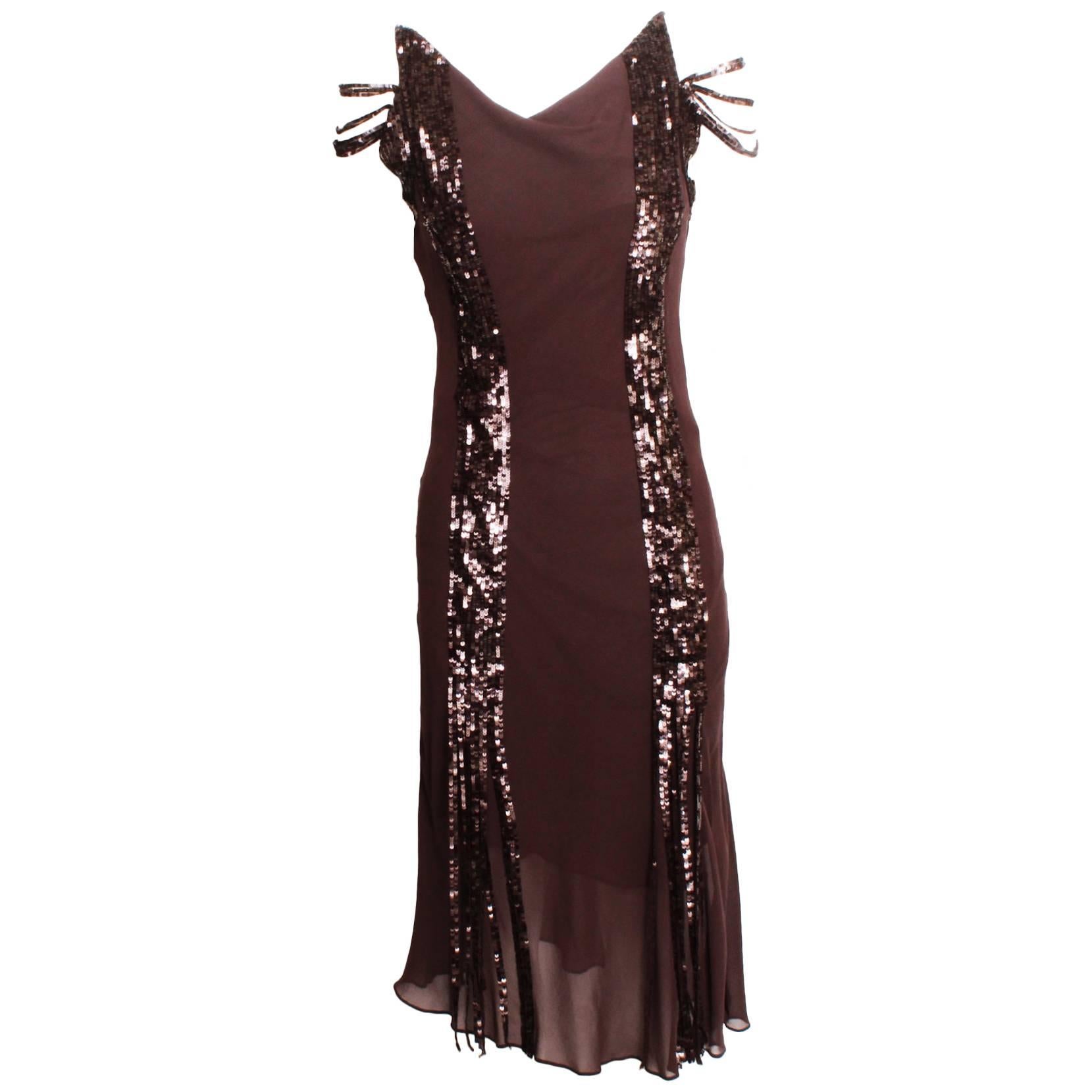 Nicole Farhi 1920s Style Silk Flapper Dress With Sequin Strip Detail For Sale