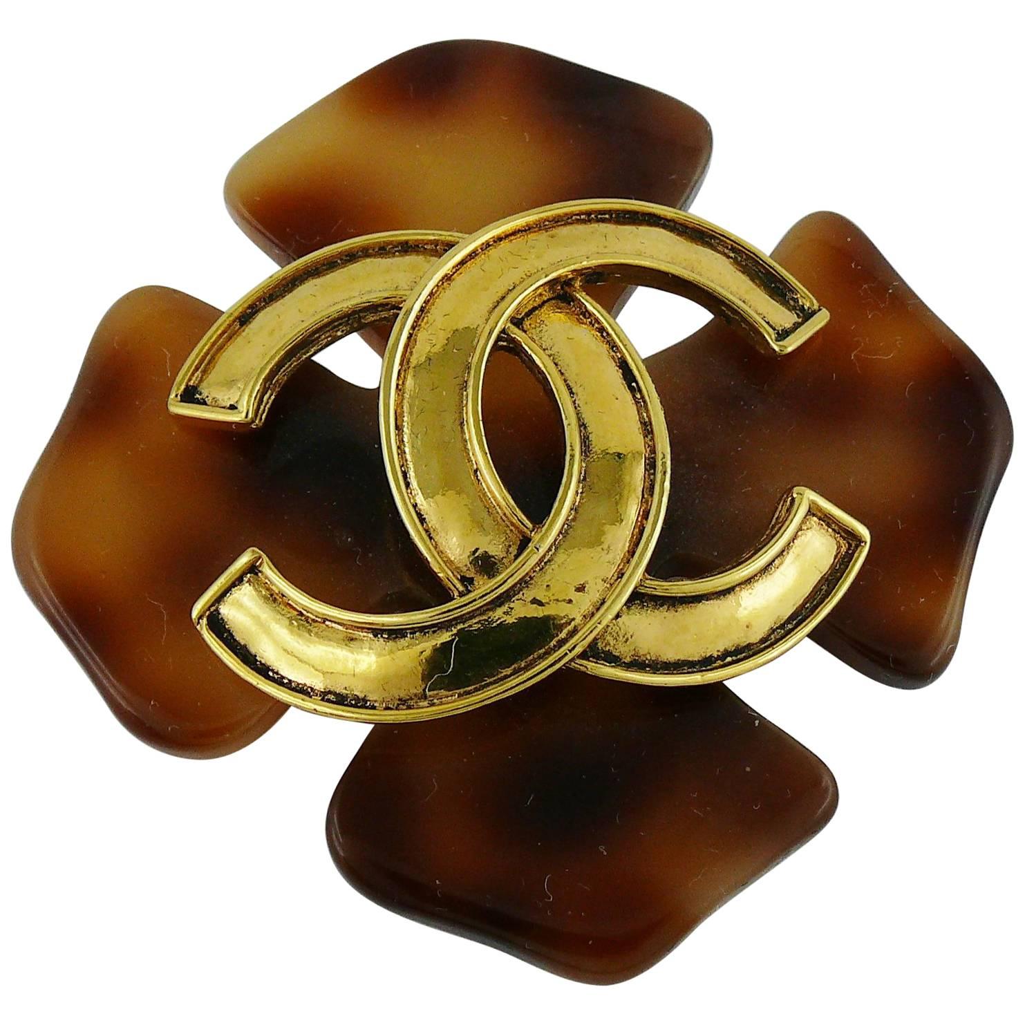 Chanel Vintage Resin and Gold Toned CC Brooch, 1994 