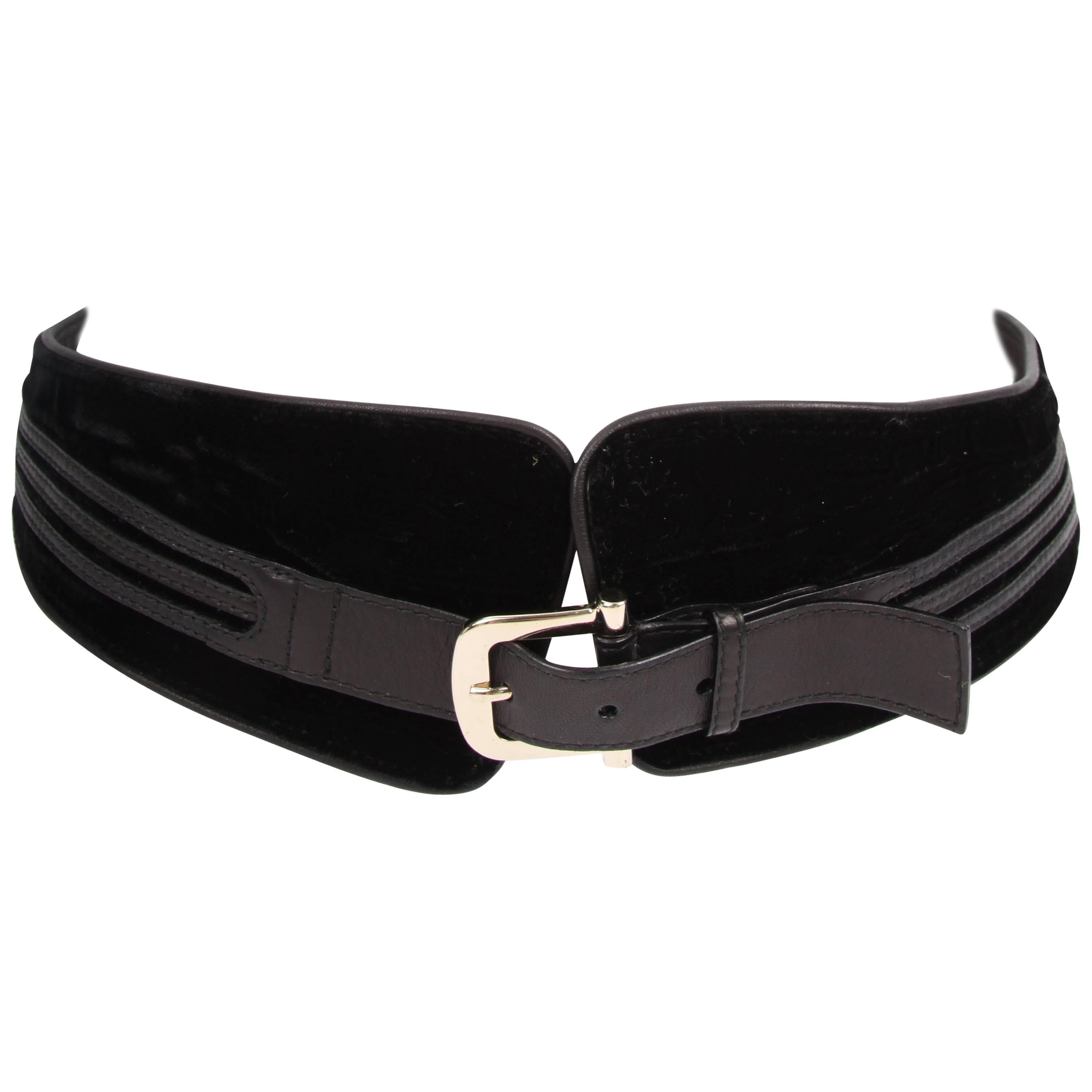 Gucci Leather and Velvet Belt - black For Sale