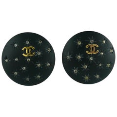 Chanel Vintage Large Black Celestial Clip-On Earrings, 1991