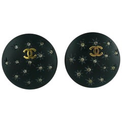 Chanel Vintage Large Black Celestial Clip-On Earrings, 1991 