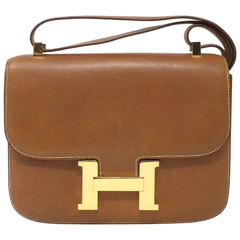 Hermes Paris Vintage Gold Courchevelle Leather Constance Bag, 1976