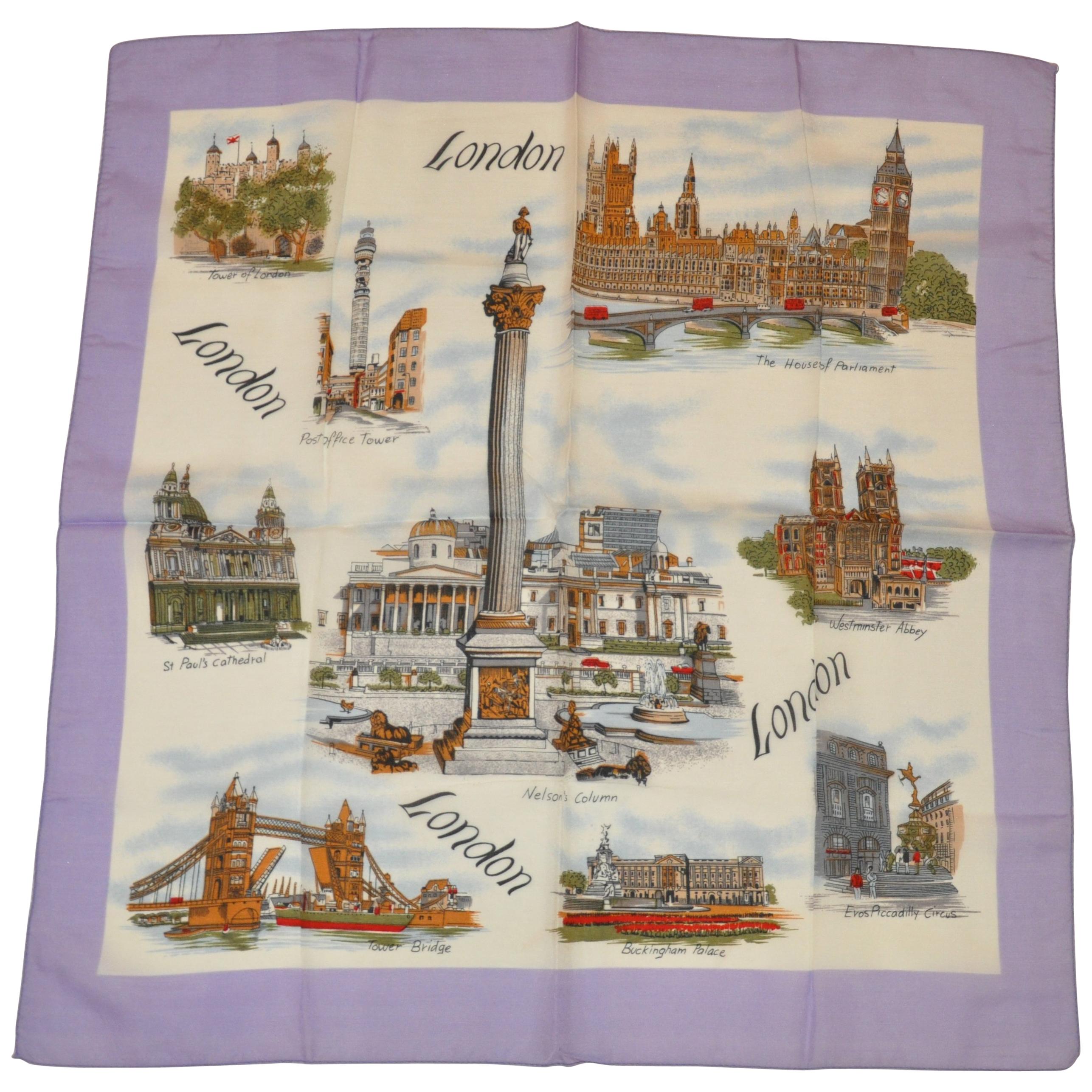 "Scenes of London" Lavender Border Scarf For Sale