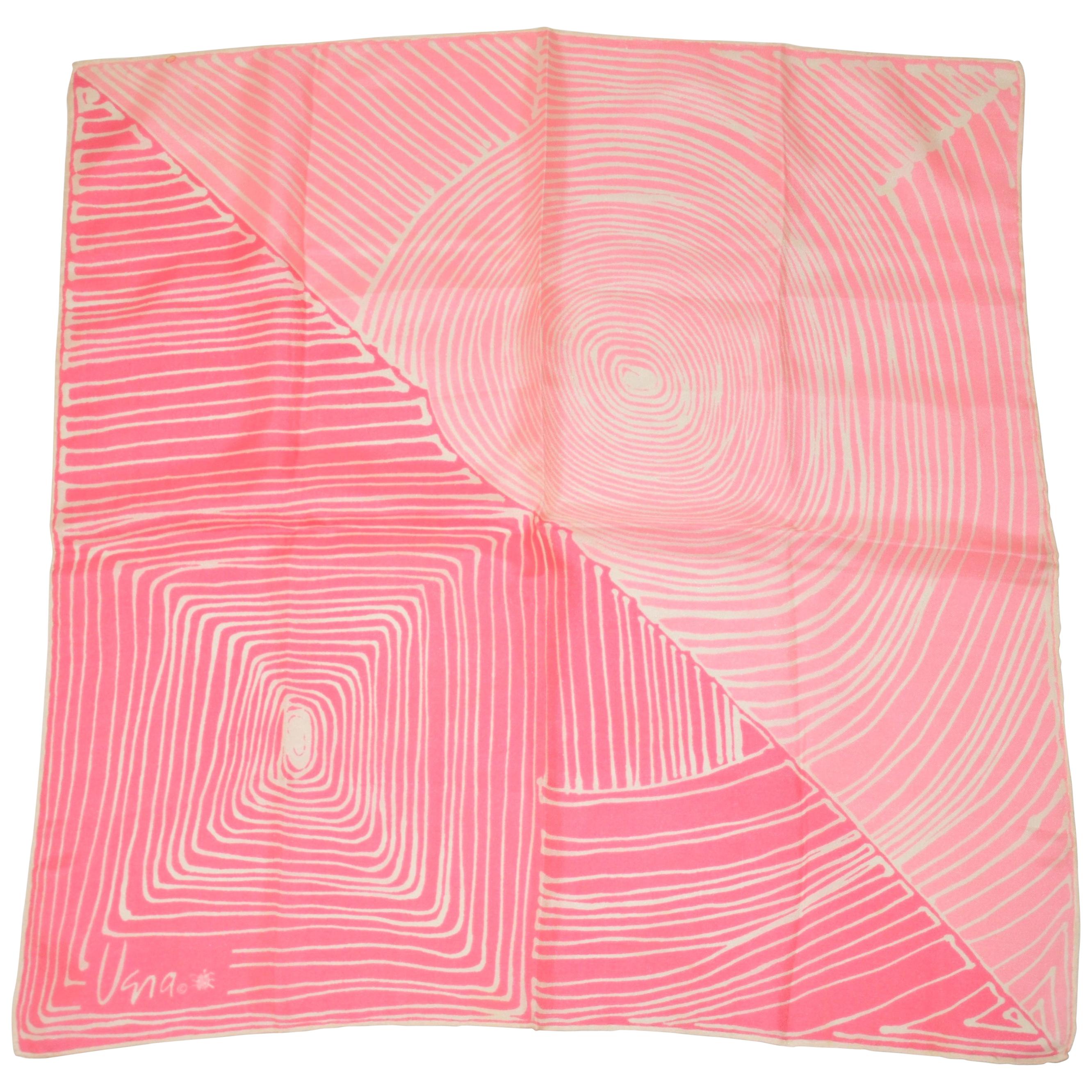 Vera Ivory & Pink "Sun & Sunset" Silk Scarf with Hand-Rolled Edges