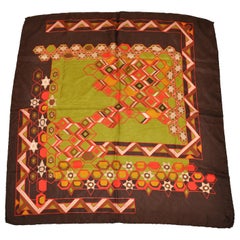 Foulard en soie Multi Autumn Hues Abstract with Warm Brown Border (en anglais)