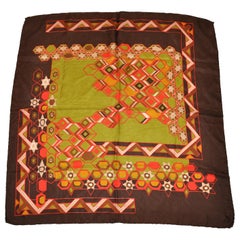 Multi Autumn Hues Abstract with Warm Brown Border Silk Scarf