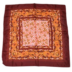 Vintage Bold Multi-Color "Mod Florals" With Rich Autumn Brown Borders Scarf