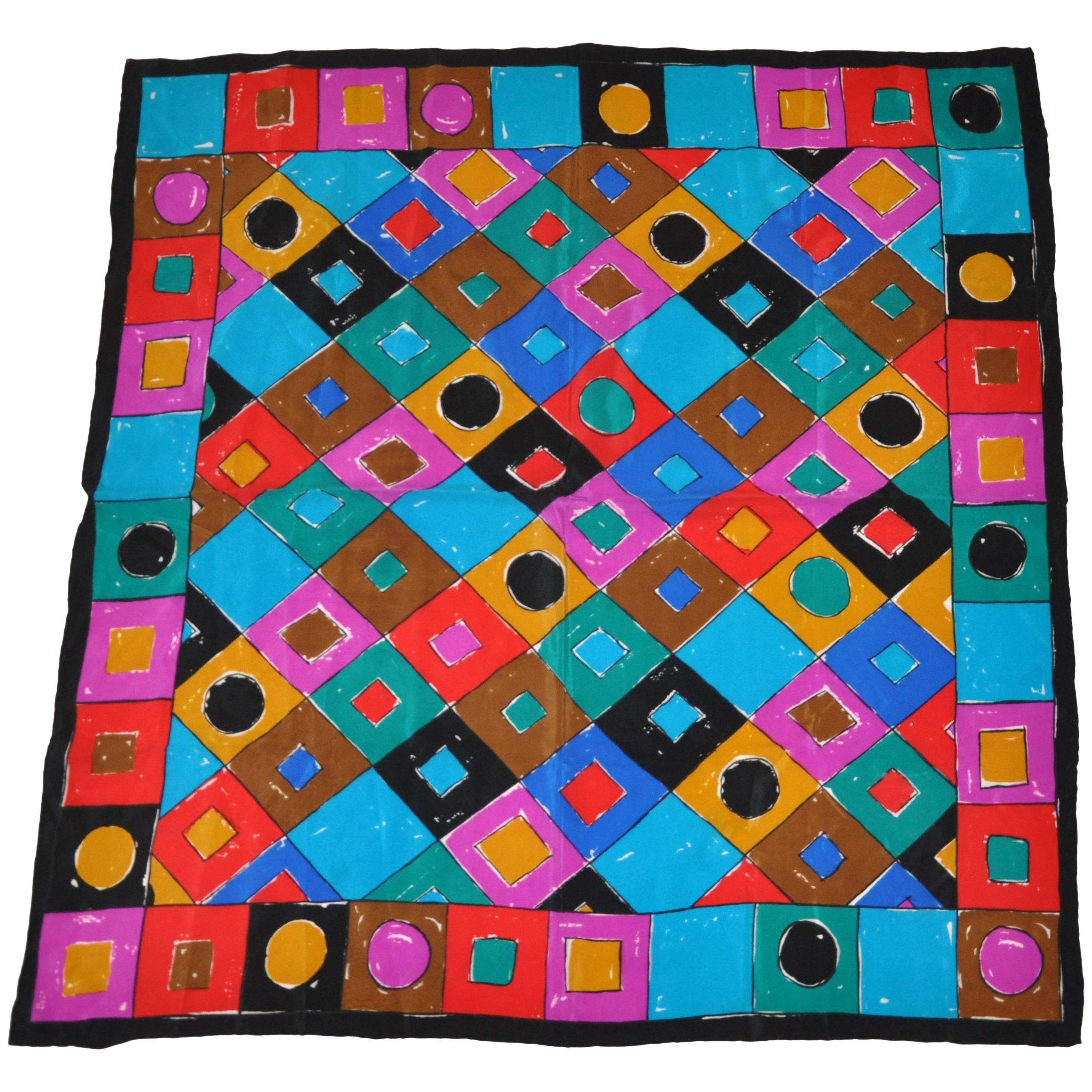 Bold Whimsical Multi-Color Abstract Silk Scarf.