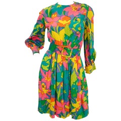 1960s Larry Aldrich Vibrant Floral Mod Dress