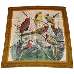 Perry Ellis Beautiful "Group of Parrots" with Golden Hues Silk Scarf