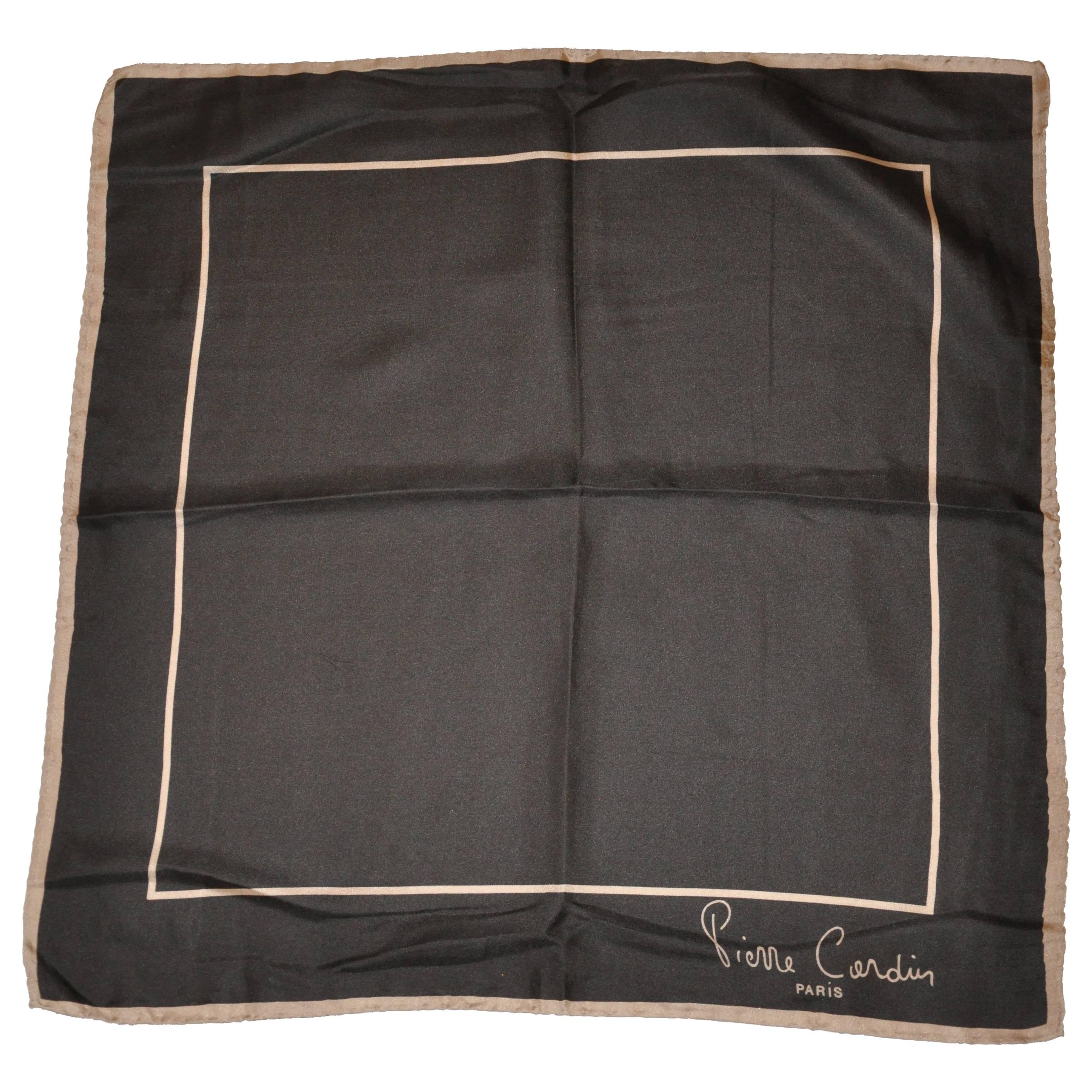 Pierre Cardin Signature Taupe & Coco Brown Silk Scarf For Sale