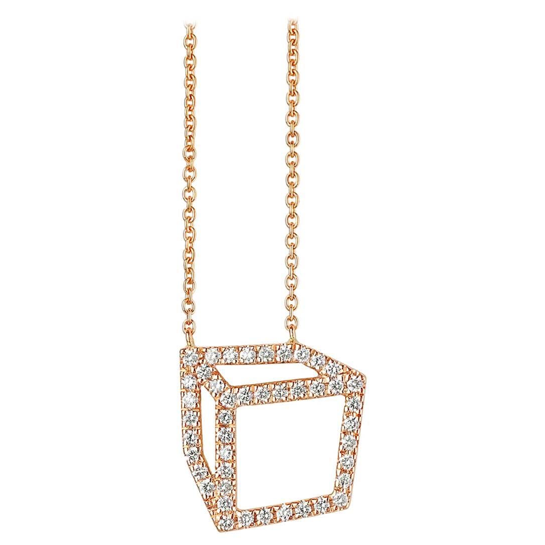 Rose Gold White Diamond Cube Necklace