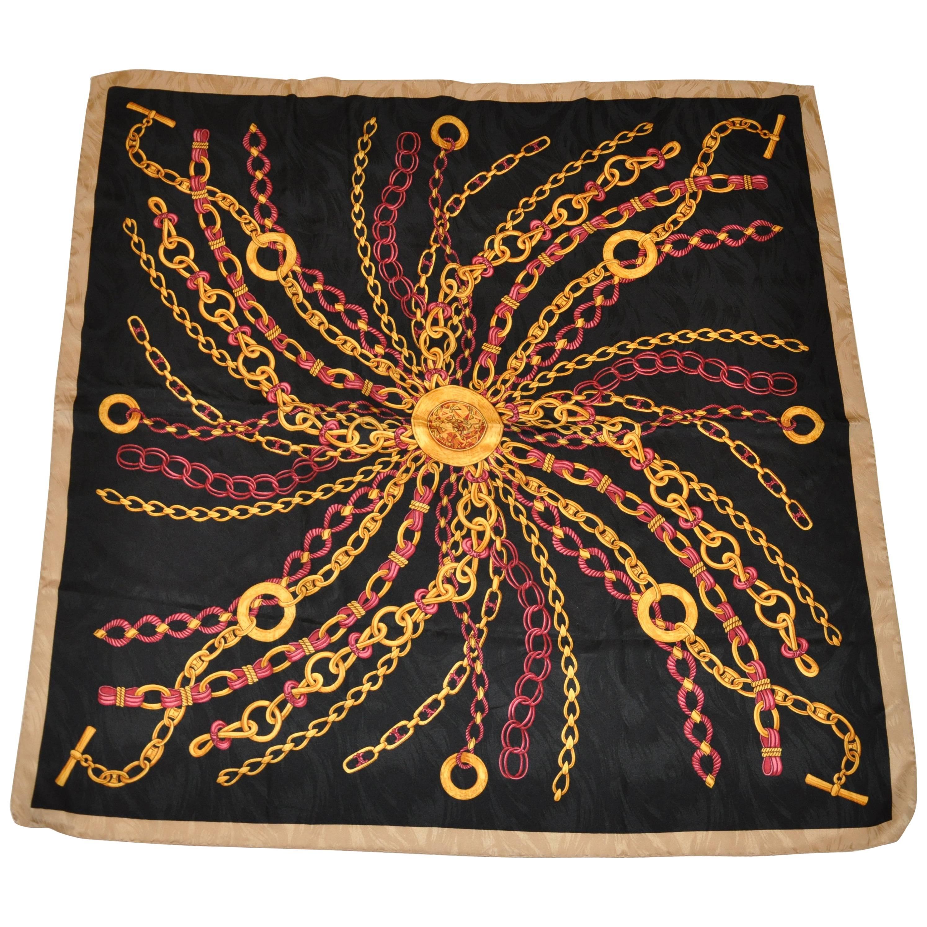 "Starburst of Golden Chains & Jewels" Silk Crepe di Chine Scarf