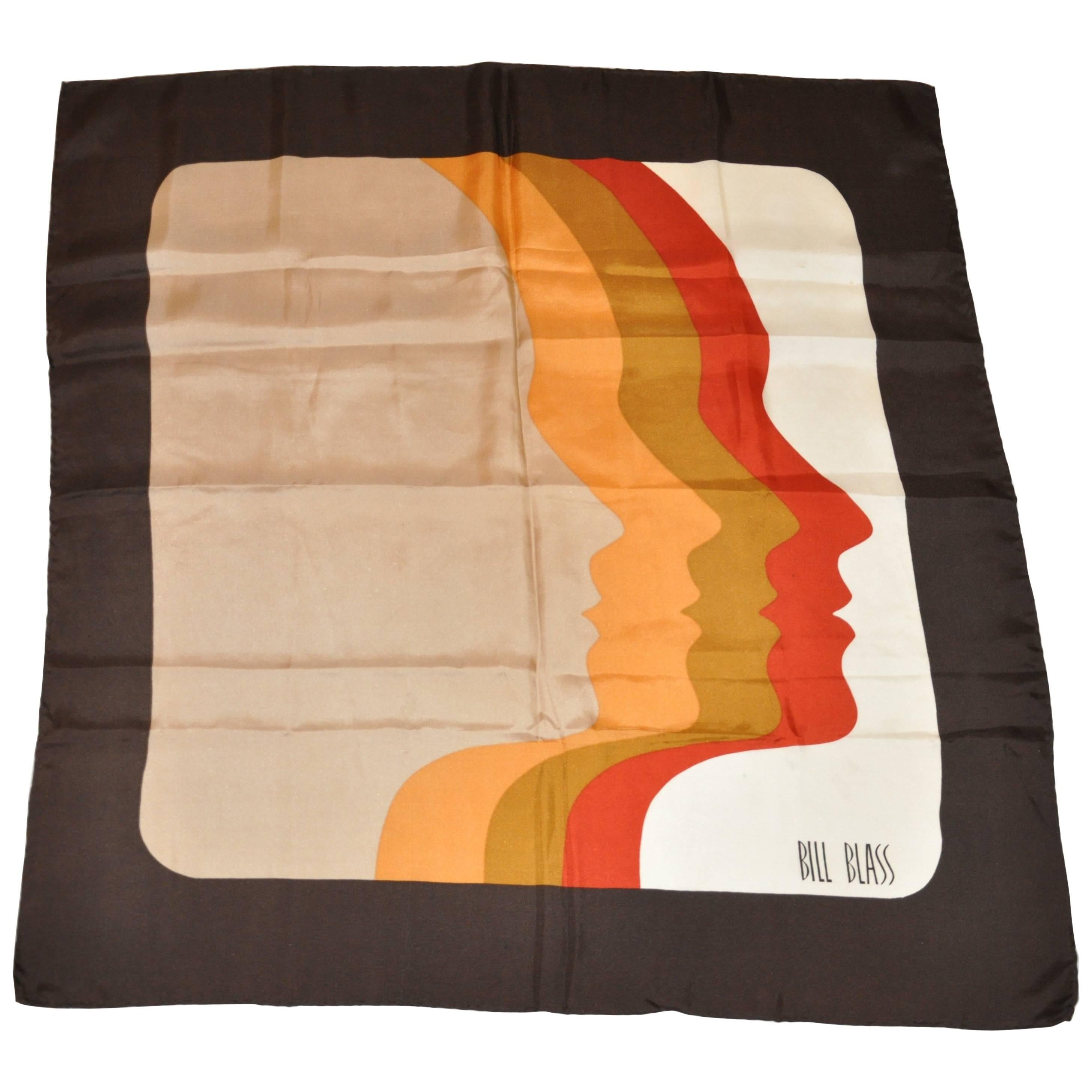 Bill Blass Warm Browns and Ivory "Multi Profile" Silk Scarf For Sale