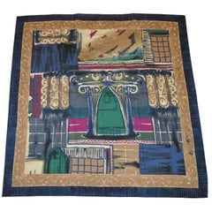 "Italian Facade" with Shades of Navy and Blue Border Silk Scarf