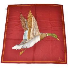 Vintage Asprey Signature Burgundy "Geese" with Golden Border Silk Scarf