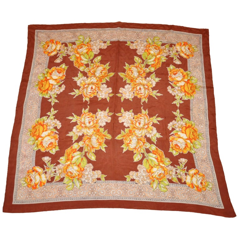 Bursting Shades of Tangerine and Yellow Floral Silk Scarf For Sale at 1stDibs shades of tangerine
