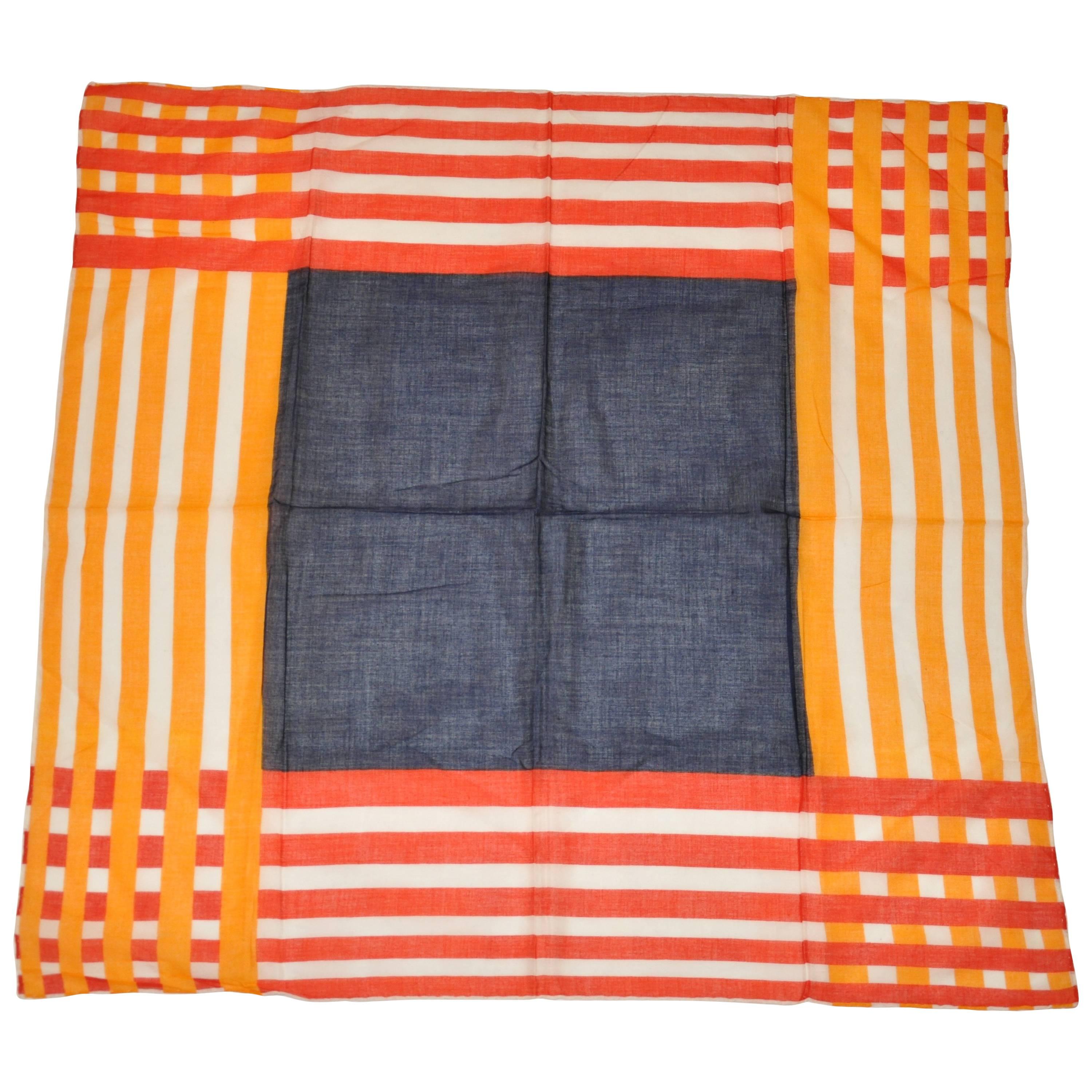 Bold Multi Colors of Squares and Stripes Italian Cotton Scarf For Sale