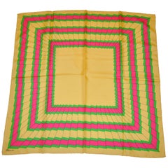 Vintage Mirsa Colorful Fuchsia & Neon Green with Yellow "Pleated Frame" Silk Scarf