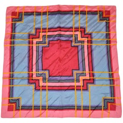 Vintage Bold Multi-Color Abstract with Wide Pink Border Scarf