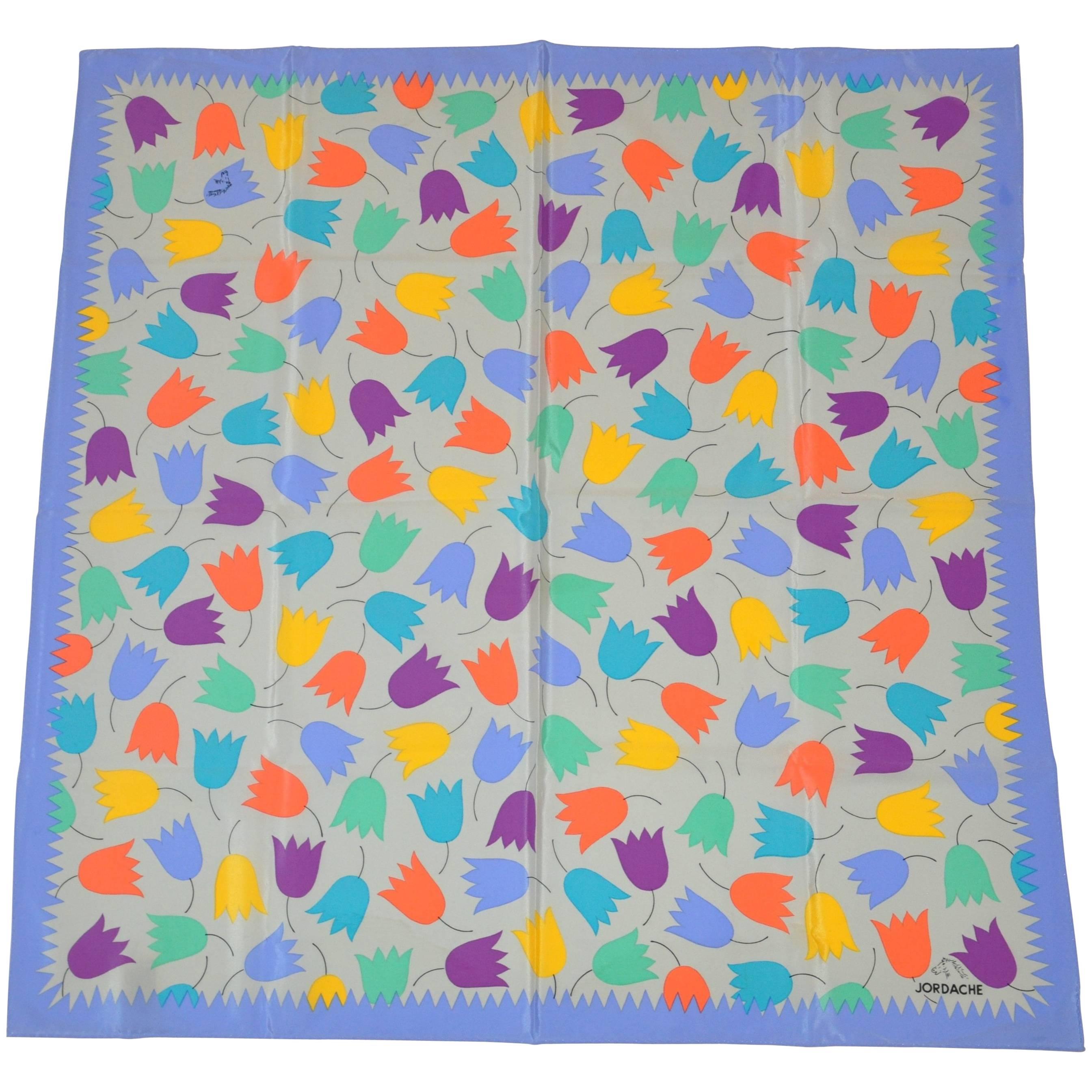 Jordache Vivid Multiple Colors of Tulips with Lavender Border Scarf For Sale