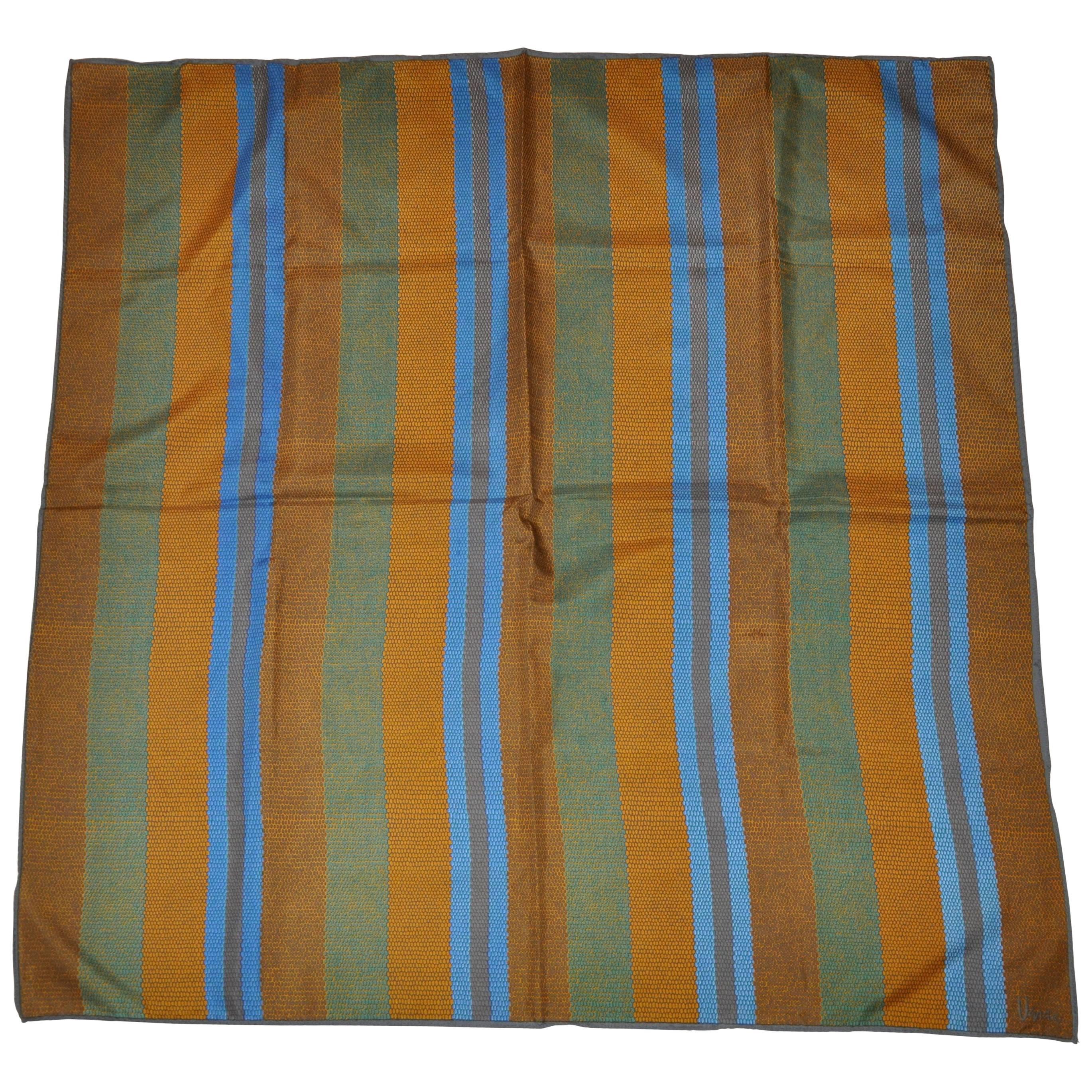 Vera Multicolor Striped "Lizard" Print Silk Scarf For Sale