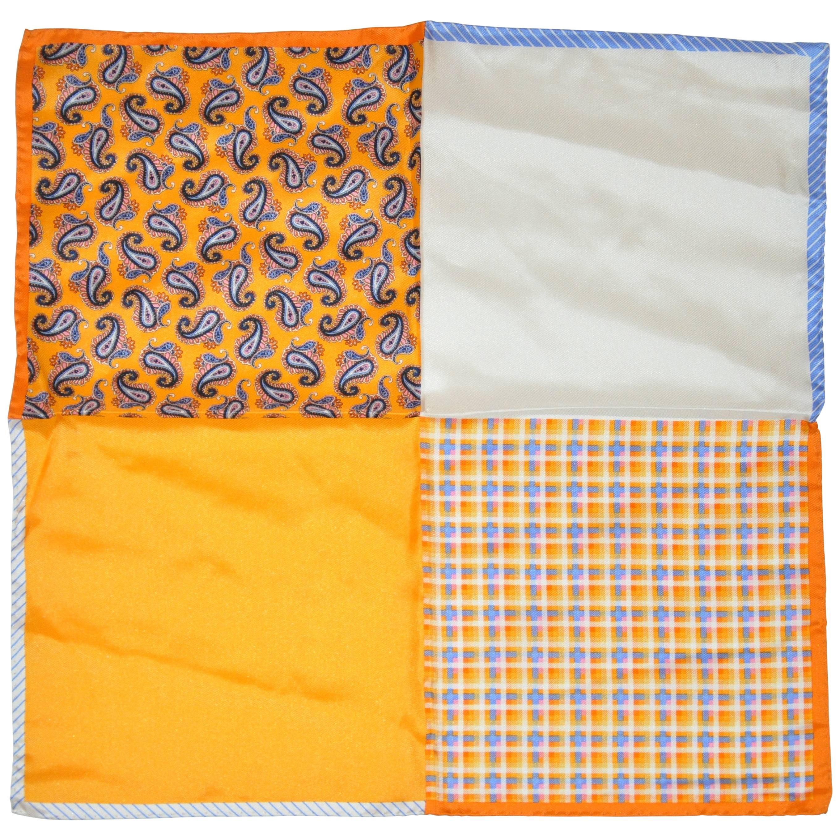 Handtaschentuch aus Seide mit Paisleymuster, Streifen und Massivsteinen