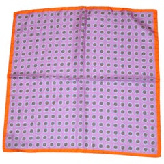 Hickey Freeman Lavender Silk Scarf with Tangerine Border and Floral Print  