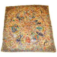 Vintage Multi-Color Large Silk "Medieval Characters" Scarf