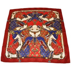 Diane Fres Red and Black silk crepe di chine Regal Fleur De Lis Scarf