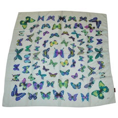 Retro Echo Shades of Turquoise, Lavender & Green "Butterflies" Silk Scarf