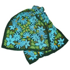 Pañuelo de Seda Floral Vera Verde Bosque con Multi Turquesa y Verde