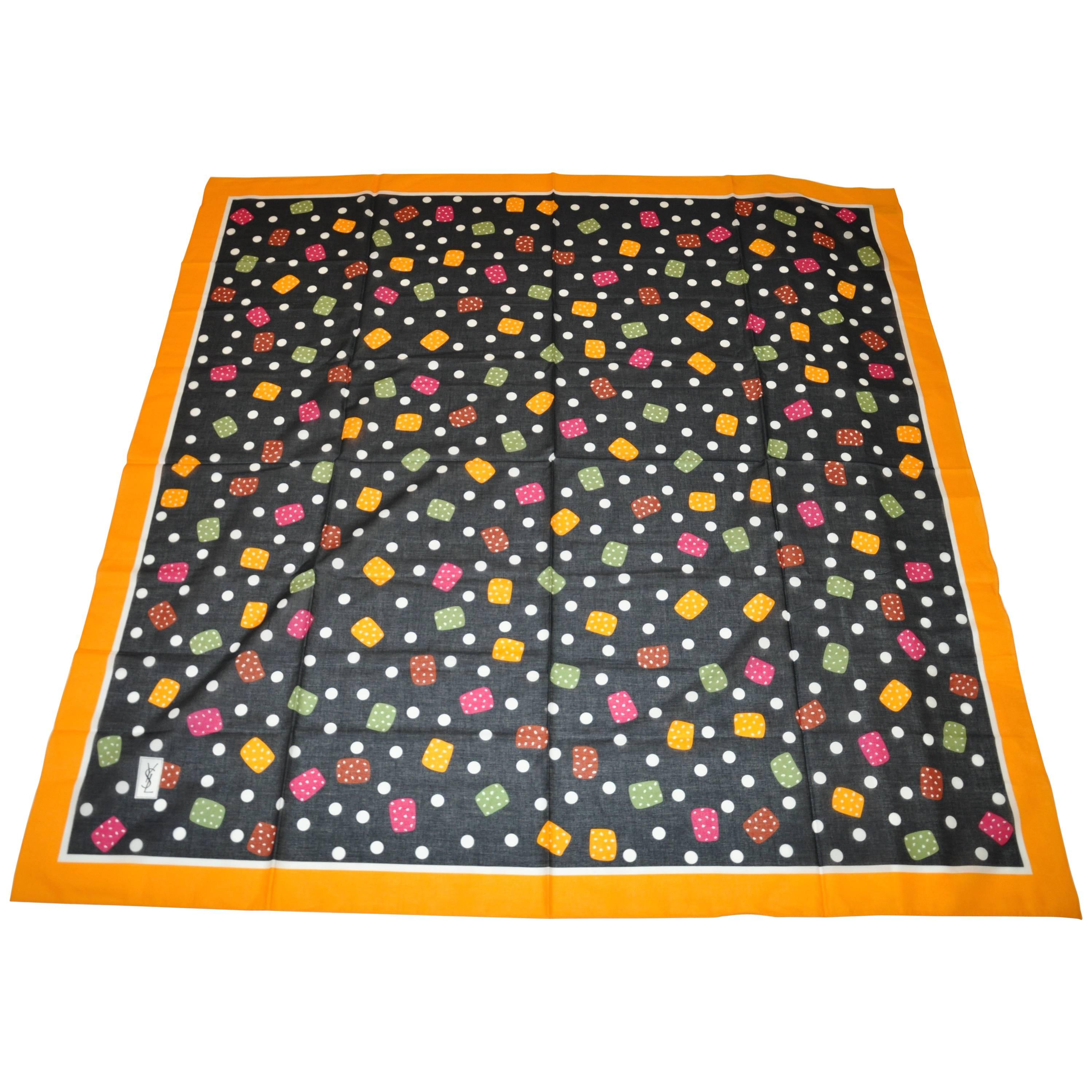 Yves Saint Laurent Huge "Candy Drops" with Yellow Border Cotton Scarf For Sale